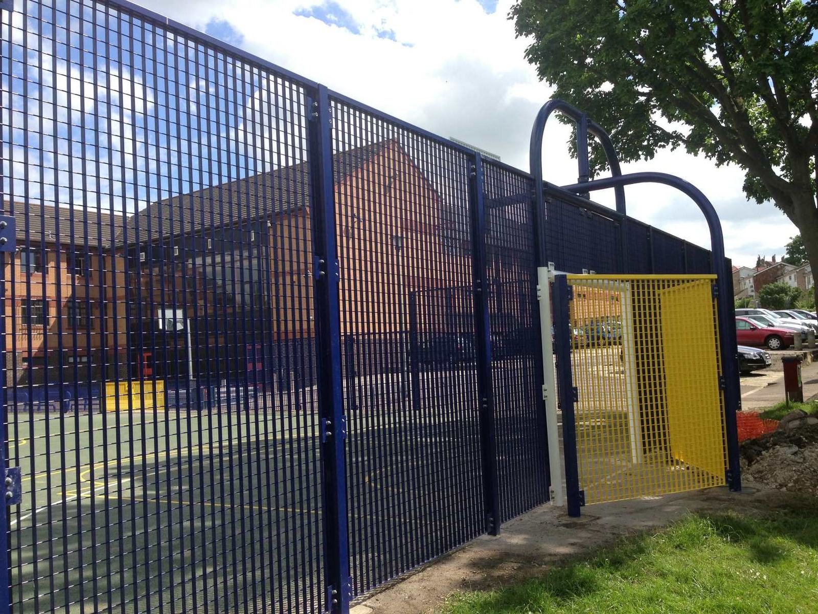 Ball court fencing at a school