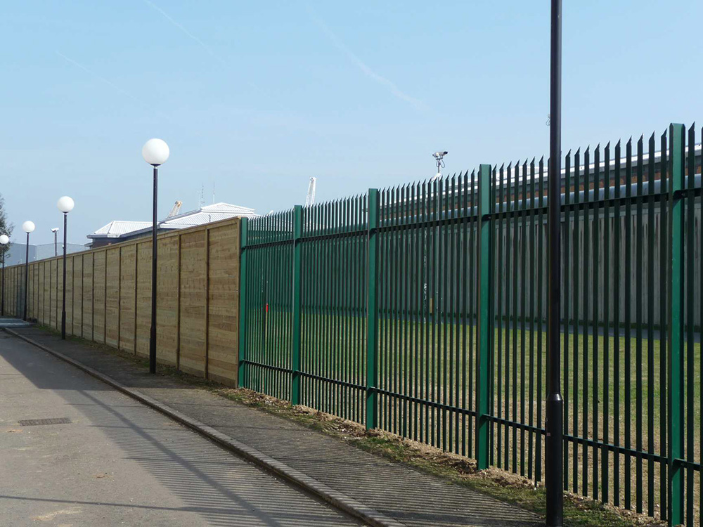steel security fencing green around school