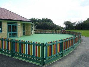 wooden school fencing around playground